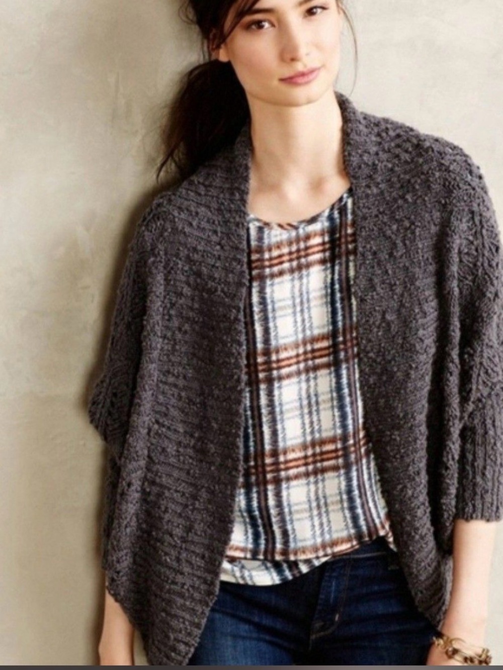 Moth by Anthropologie Charcoal Open-Front Knit Cardigan